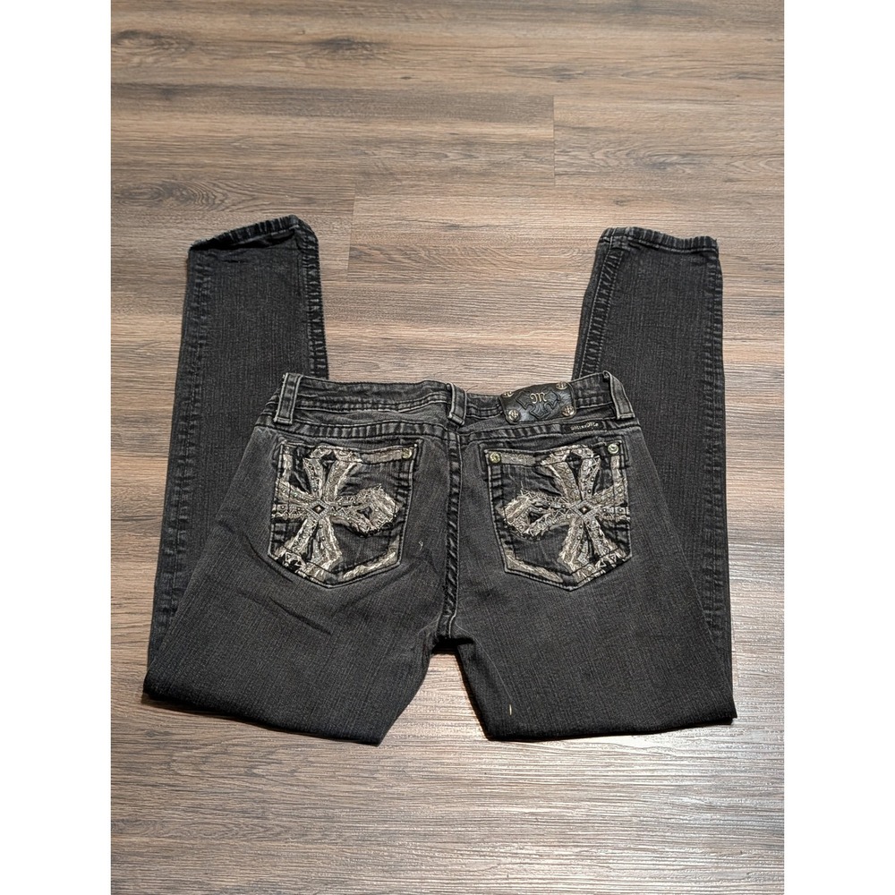 Miss Me Signature Skinny Jeans Womens 31 Black Wash Embellished Cross Y2K Goth